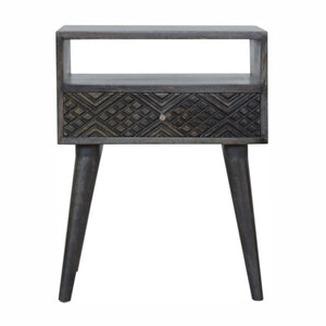 Ash Black Carved Drawer Bedside