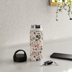 Bright Watercolor Flower Handle Lid Water Bottle