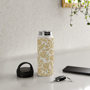 Gold Floral Handle Lid Water Bottle